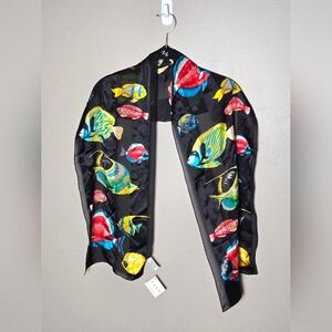 NWT Echo 100% Silk Hand Rolled Tropical Fish Art To Wear Scarf
